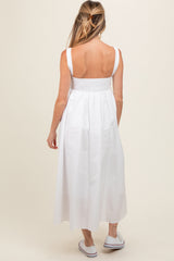 White Front Tie Sleeveless Maternity Midi Dress