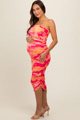 Coral Strapless Zipper Back Maternity Dress
