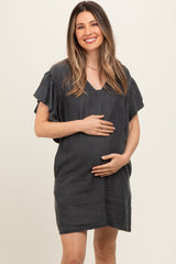 Charcoal Ruffle Sleeve Maternity Mini Dress