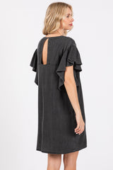 Charcoal Ruffle Sleeve Mini Dress