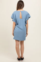 Blue Ruffle Sleeve Maternity Mini Dress