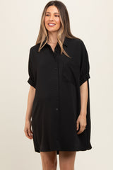Black Collared Button Down Maternity Shirt Dress