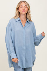 Blue Long Sleeve Collared Button Down Shirt