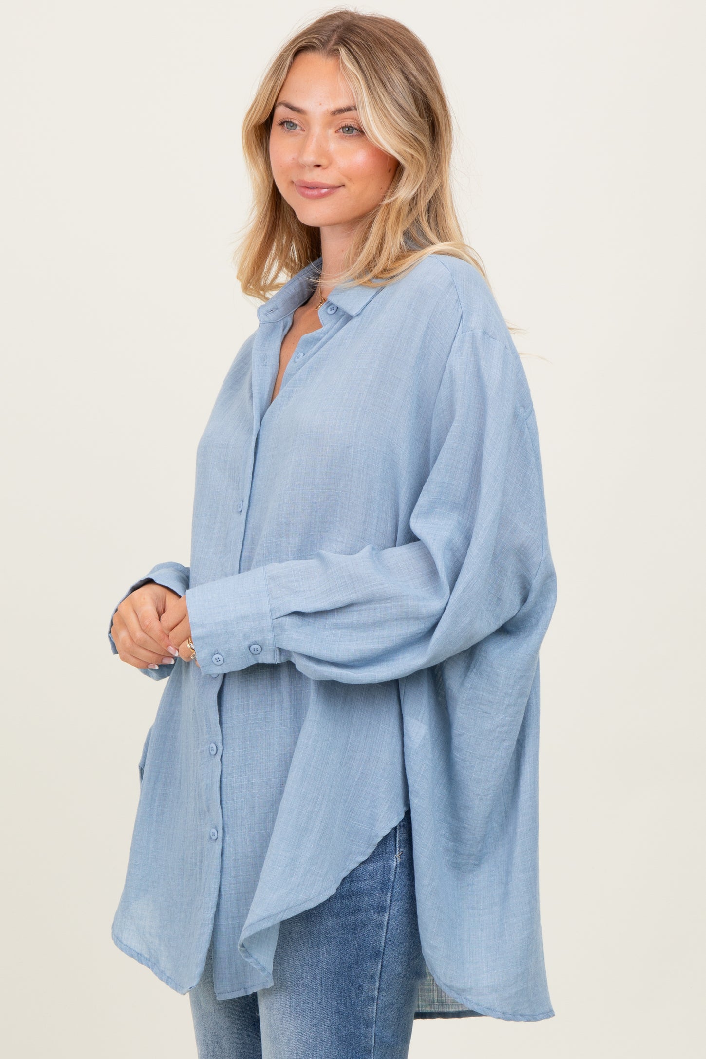 Blue Long Sleeve Collared Button Down Shirt