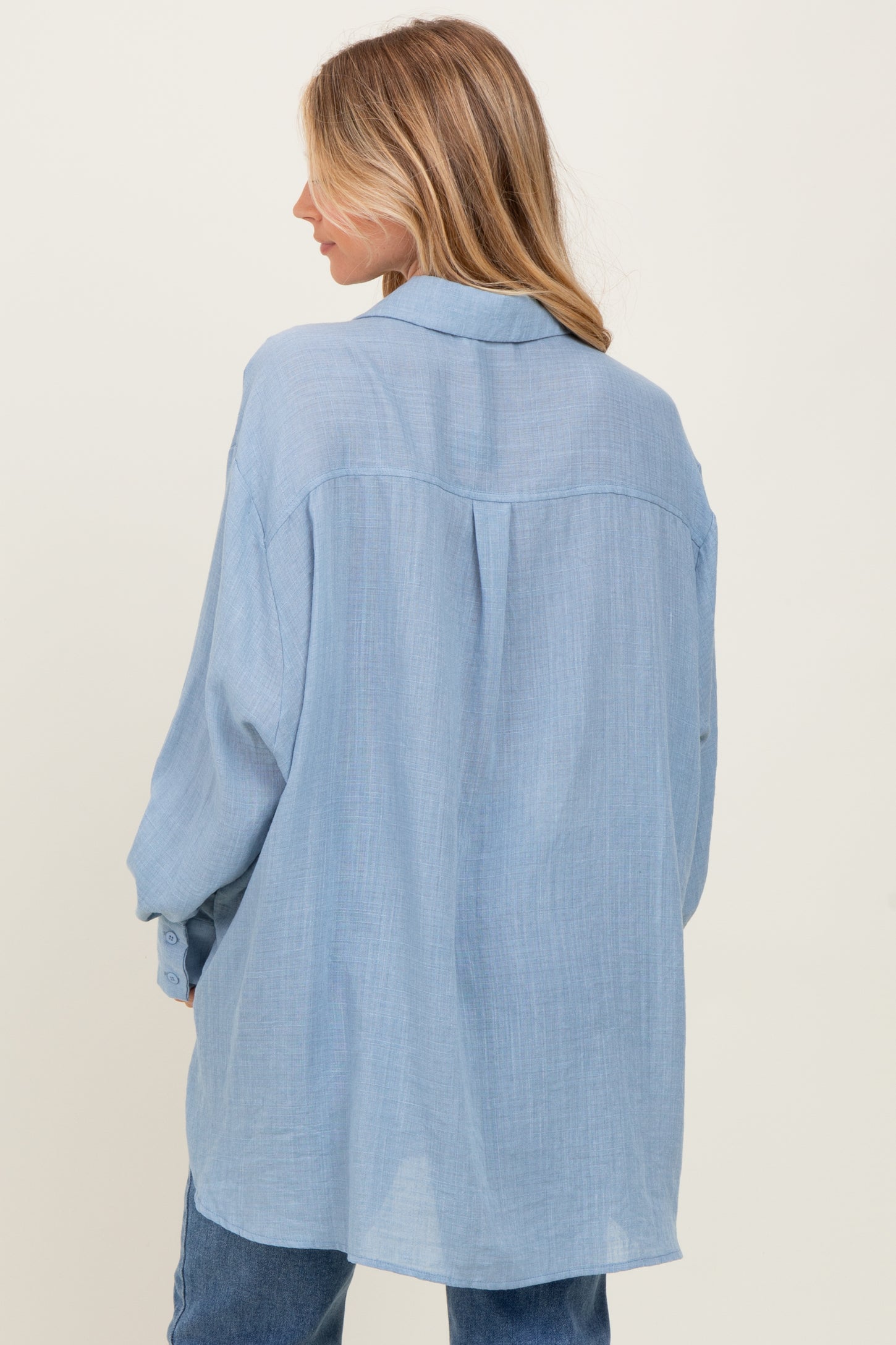 Blue Long Sleeve Collared Button Down Shirt