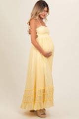 Yellow Smocked Halter Cutout Maternity Maxi Dress