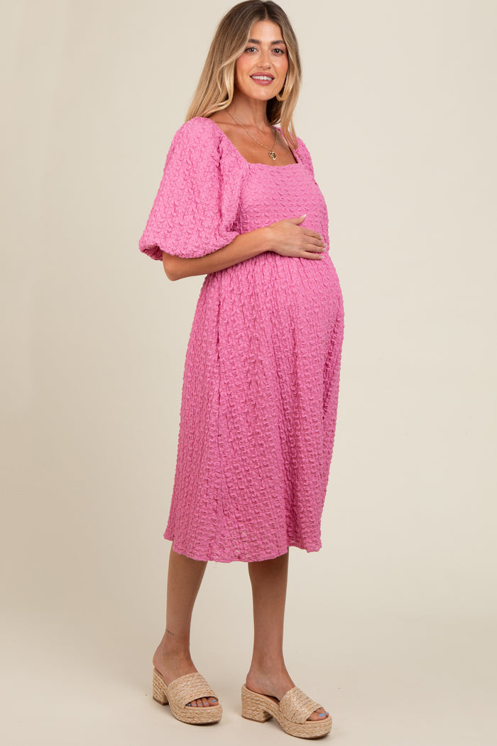 Pink Floral Jacquard Maternity Midi Dress