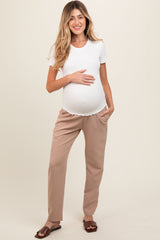 Beige Pleated Relax Fit Maternity Pants