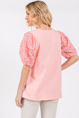 Light Pink Floral Mesh Sleeve Blouse