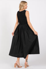 Black Textured Scoop Neck Sleeveless Midi Dress