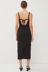 Black Knit Open Tie Back Midi Dress