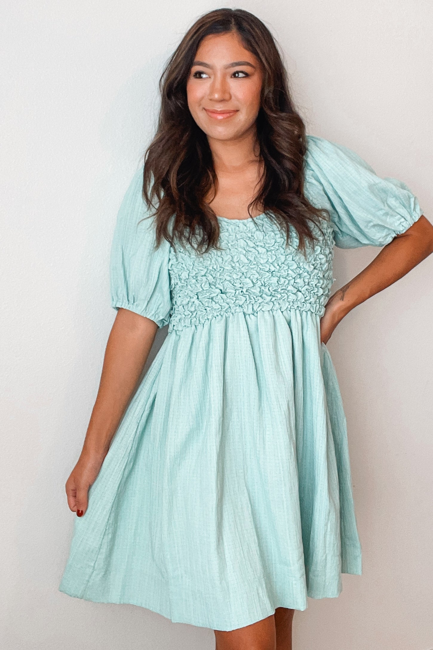 Mint Green Textured Bodice Dress