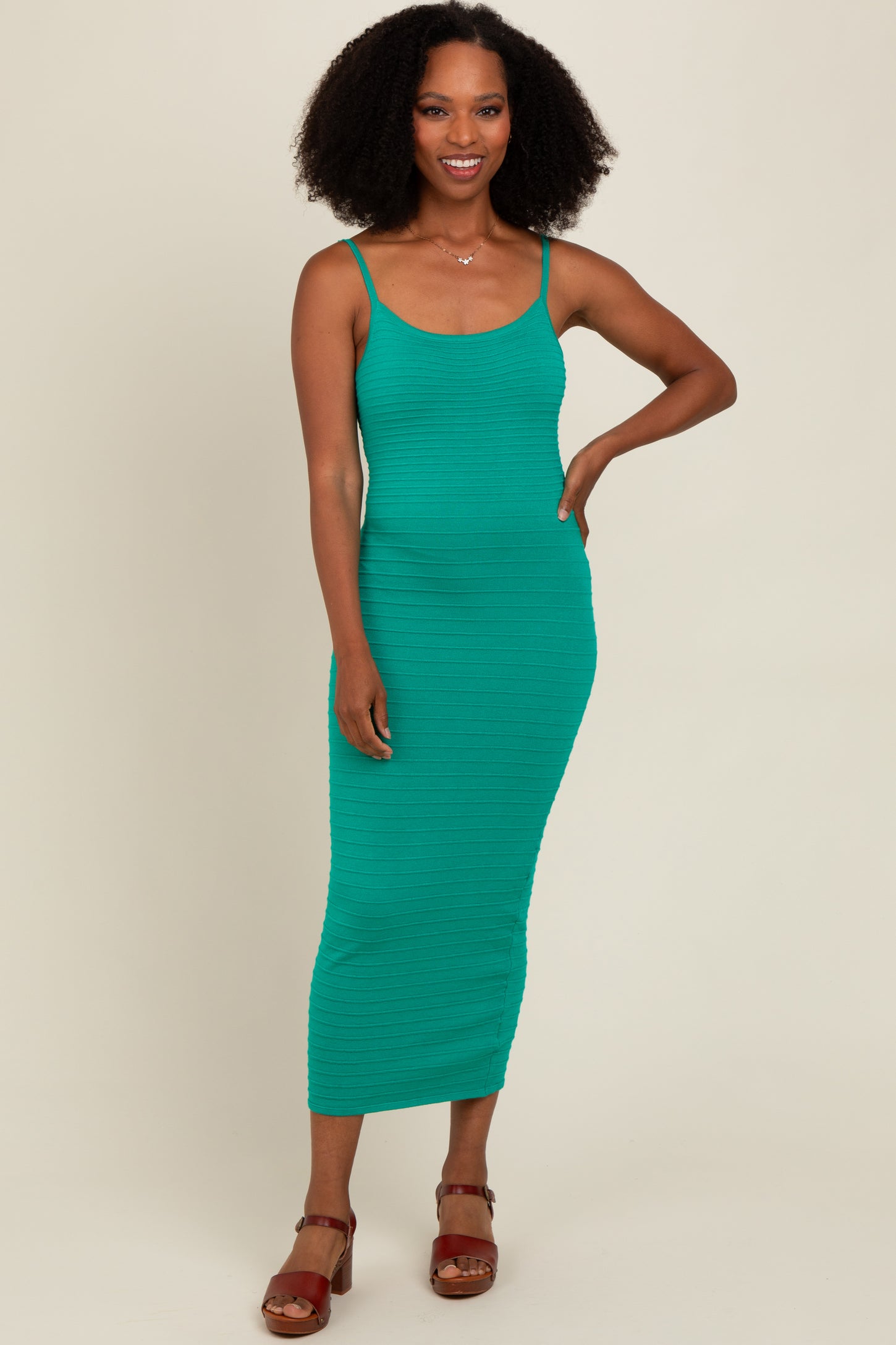 Jade Fitted Spaghetti Strap Maternity Midi Dress