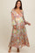 Multi-Color Floral Metallic Striped Tiered Long Puff Sleeve Maternity Maxi Dress