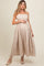 Beige Striped Cutout Back Maternity Maxi Dress