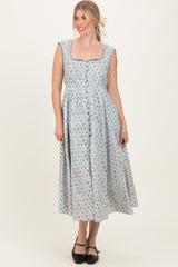 Light Blue Floral Button Front Sleeveless Maxi Dress