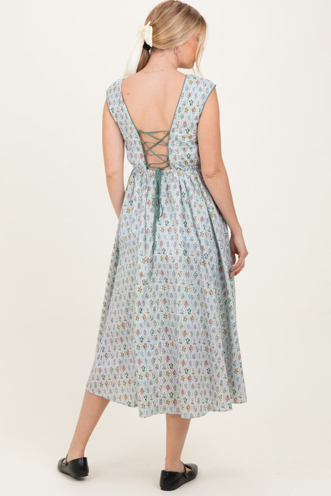 Light Blue Floral Button Front Sleeveless Maxi Dress