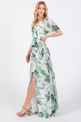Forest Green Floral Side Slit Wrap Maxi Dress