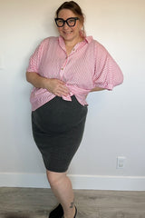 Fuchsia Striped Button Up Dolman Maternity Top