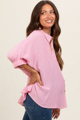 Fuchsia Striped Button Up Dolman Maternity Top