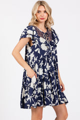 Navy Floral Ruffle Lace Dress