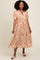 Camel Damask Print Button Down Midi Dress