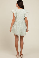 Sage Floral Split V-Neck Ruffle Sleeve Romper