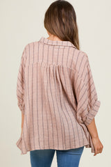 Mocha Striped Collared Oversized Maternity Top