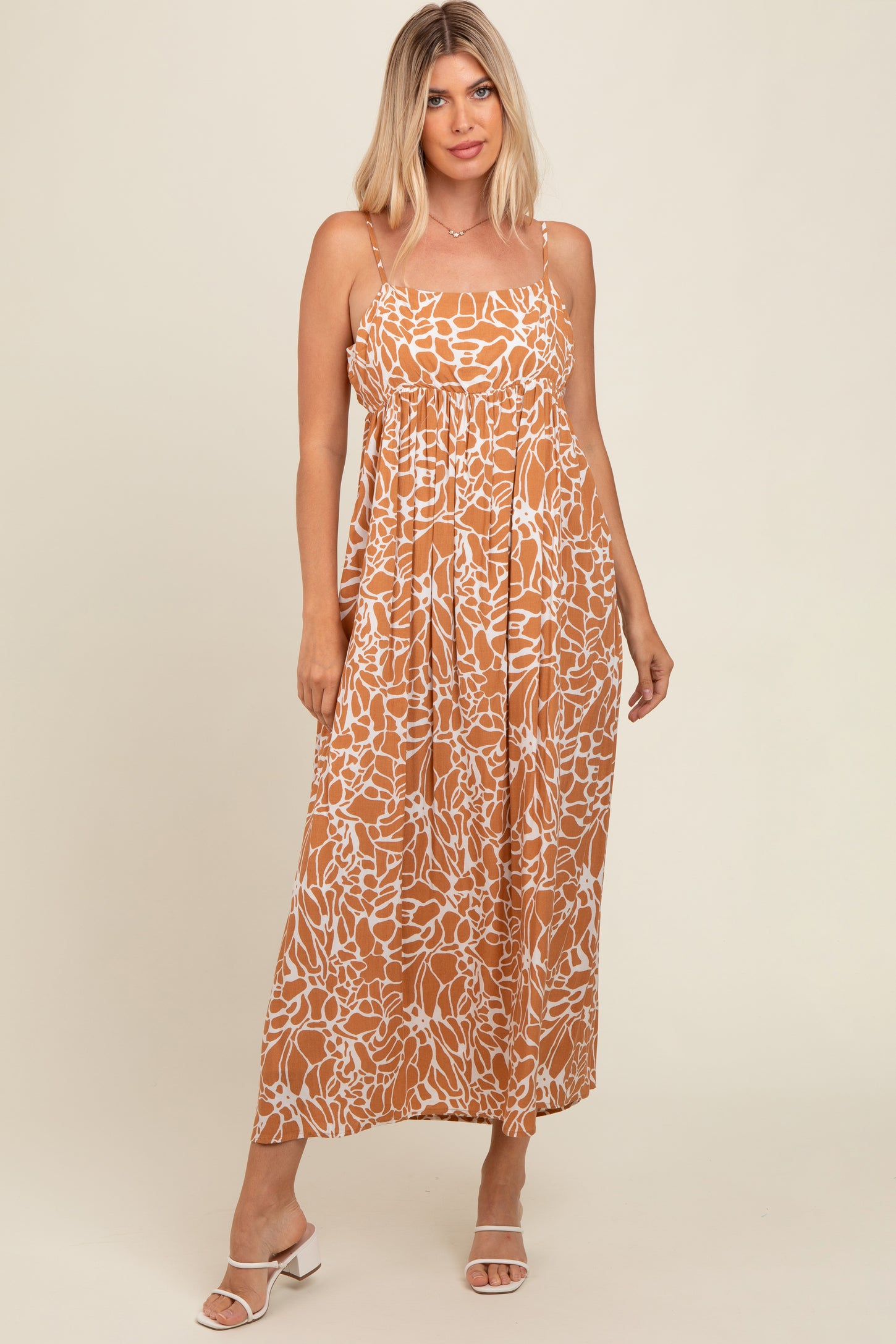 Camel Printed Maxi Dress
