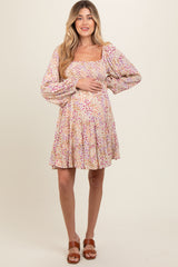 Multicolor Floral Print Smocked Maternity Dress