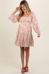 Multicolor Floral Print Smocked Maternity Dress