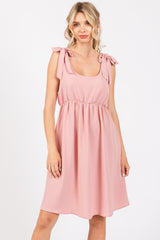 Pink Solid Tie-Shoulder Scoop Neck Maternity Dress