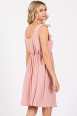 Pink Solid Tie-Shoulder Scoop Neck Dress