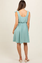 Mint Solid Tie-Shoulder Scoop Neck Maternity Dress