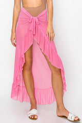 Pink Sheer Ruffle Accent Cover Up