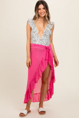 Pink Sheer Ruffle Accent Maternity Cover Up