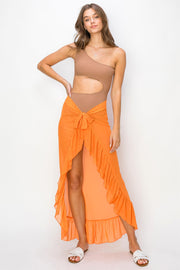 Orange Sheer Ruffle Accent Cover Up