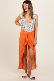 Orange Sheer Ruffle Accent Maternity Cover Up