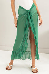 Green Sheer Ruffle Accent Cover Up
