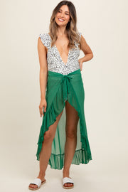 Green Sheer Ruffle Accent Maternity Cover Up