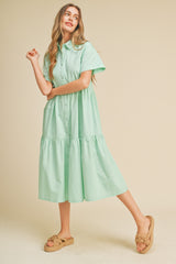 Mint Green Tiered Button Down Midi Dress