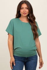 Green Round Neck Dolman Sleeve Maternity Top