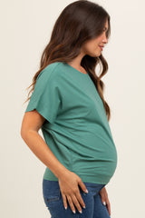Green Round Neck Dolman Sleeve Maternity Top