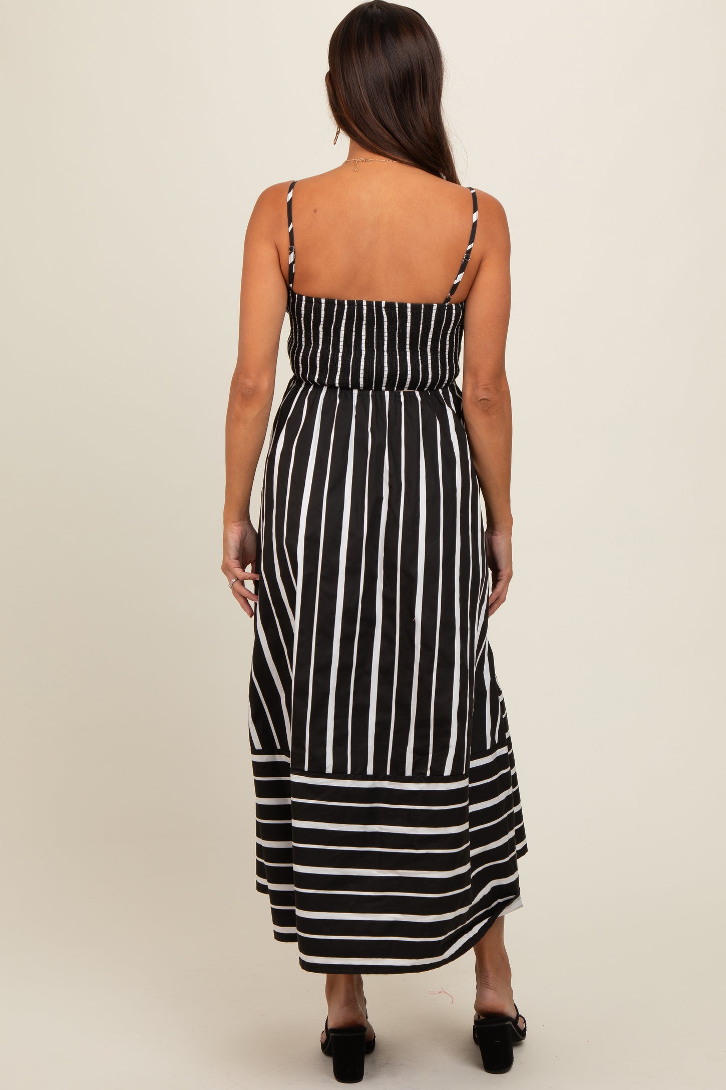 Black Striped Back Cutout Maternity Dress