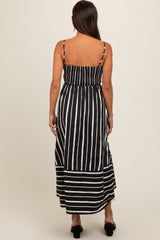 Black Striped Back Cutout Maternity Dress