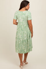 Light Olive Floral Tiered Maternity Midi Dress