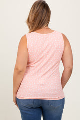 Peach Floral Ribbed Henley Maternity Plus Tank Top