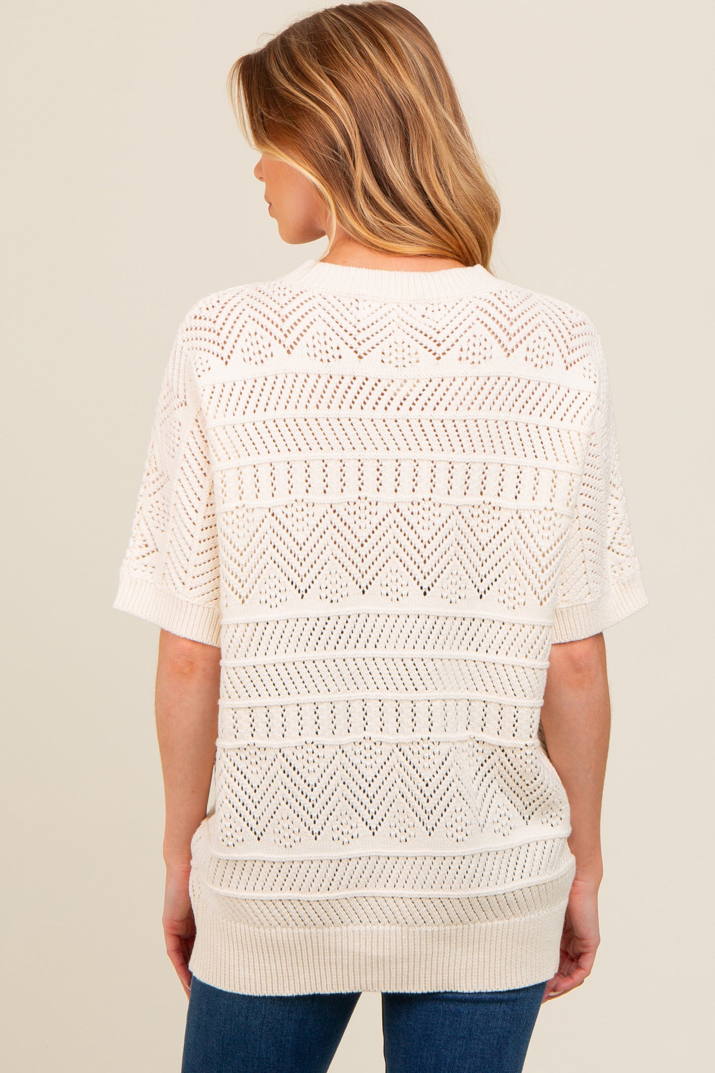 Ivory Crochet Knit Short Sleeve Sweater Maternity Top