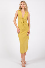 Lime Collared Sleeveless Twist Knit Midi Dress