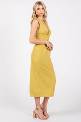 Lime Collared Sleeveless Twist Knit Midi Dress